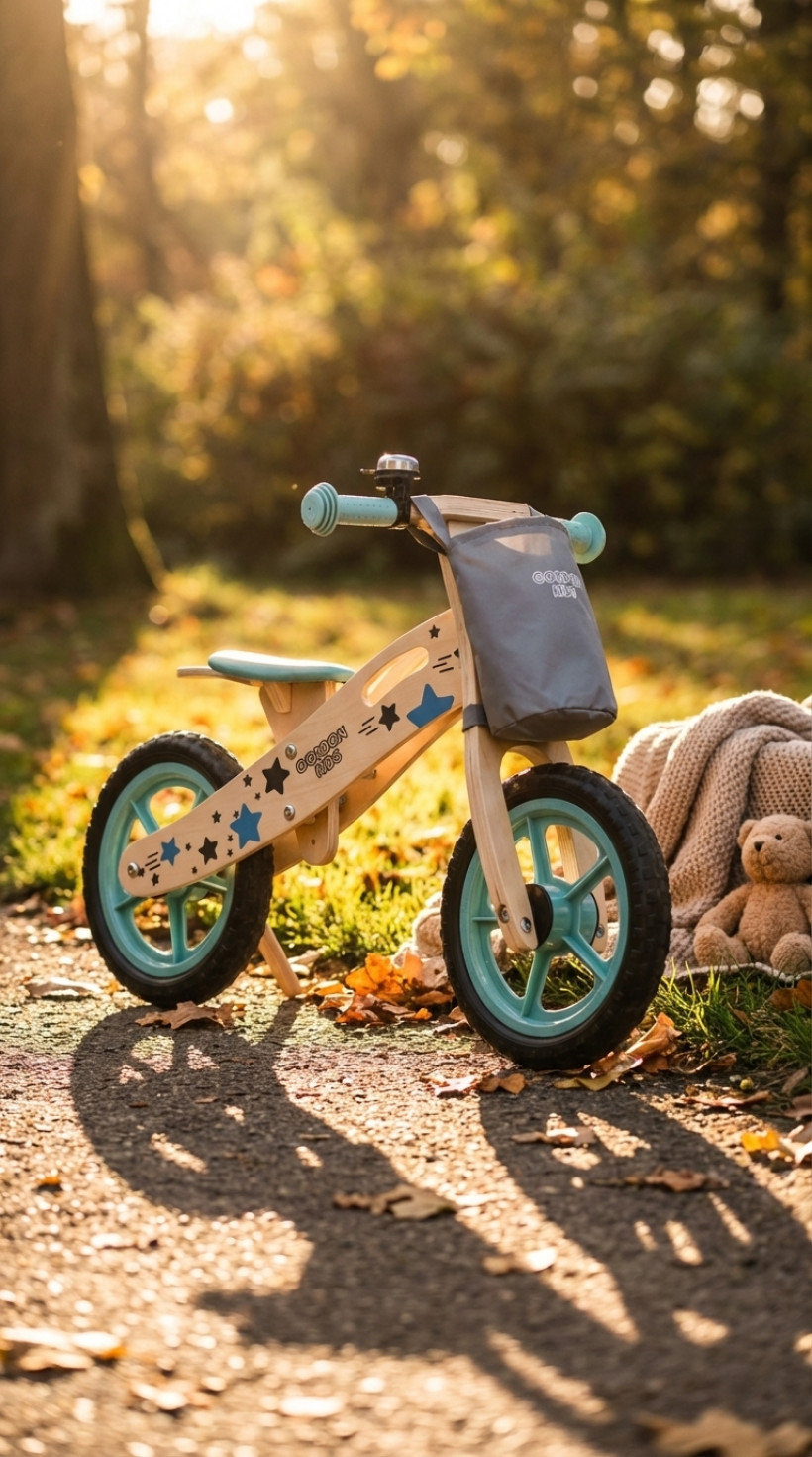 Rowerek biegowy 12' dla dziecka drewniany niebieski