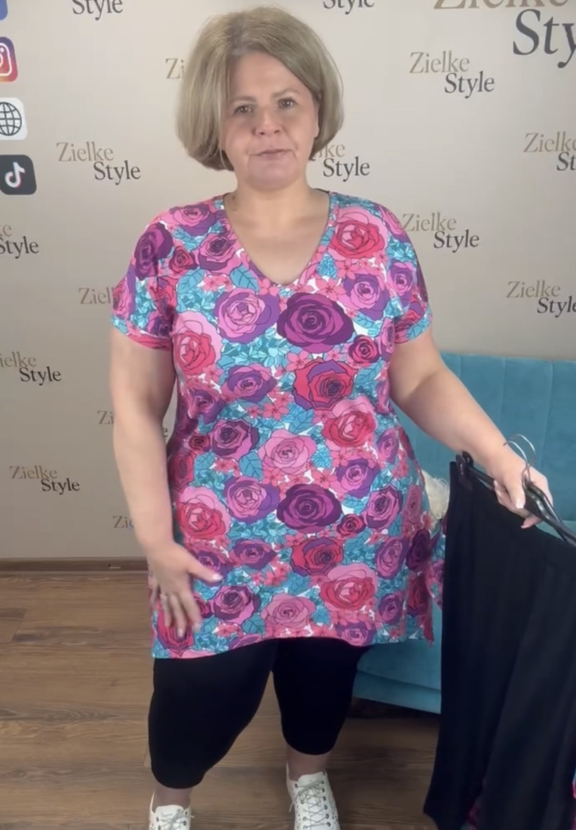 Komplet : tunika w kwiaty + leginsy rozm.46 - WW 1291