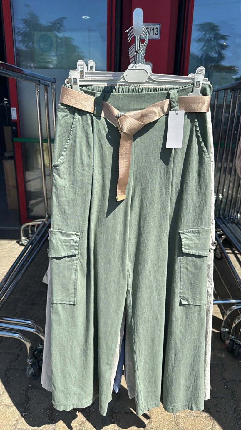 Italia nr 12 - Spodnie jednokolorowe - bojówki - szersza nogawka - 3986 -  oliwka