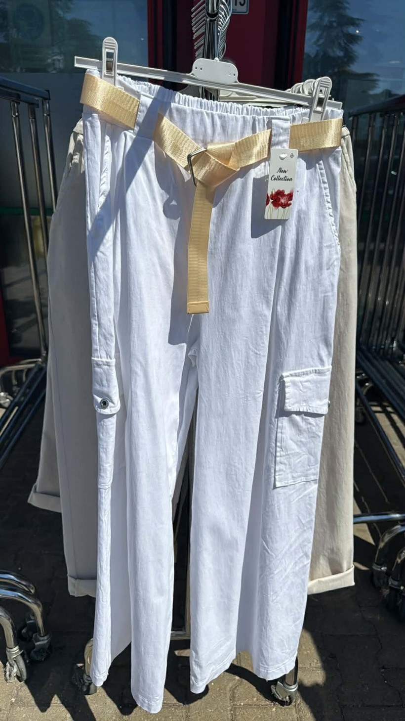 Italia nr 12 - Spodnie jednokolorowe - bojówki - szersza nogawka - 3986 - biały