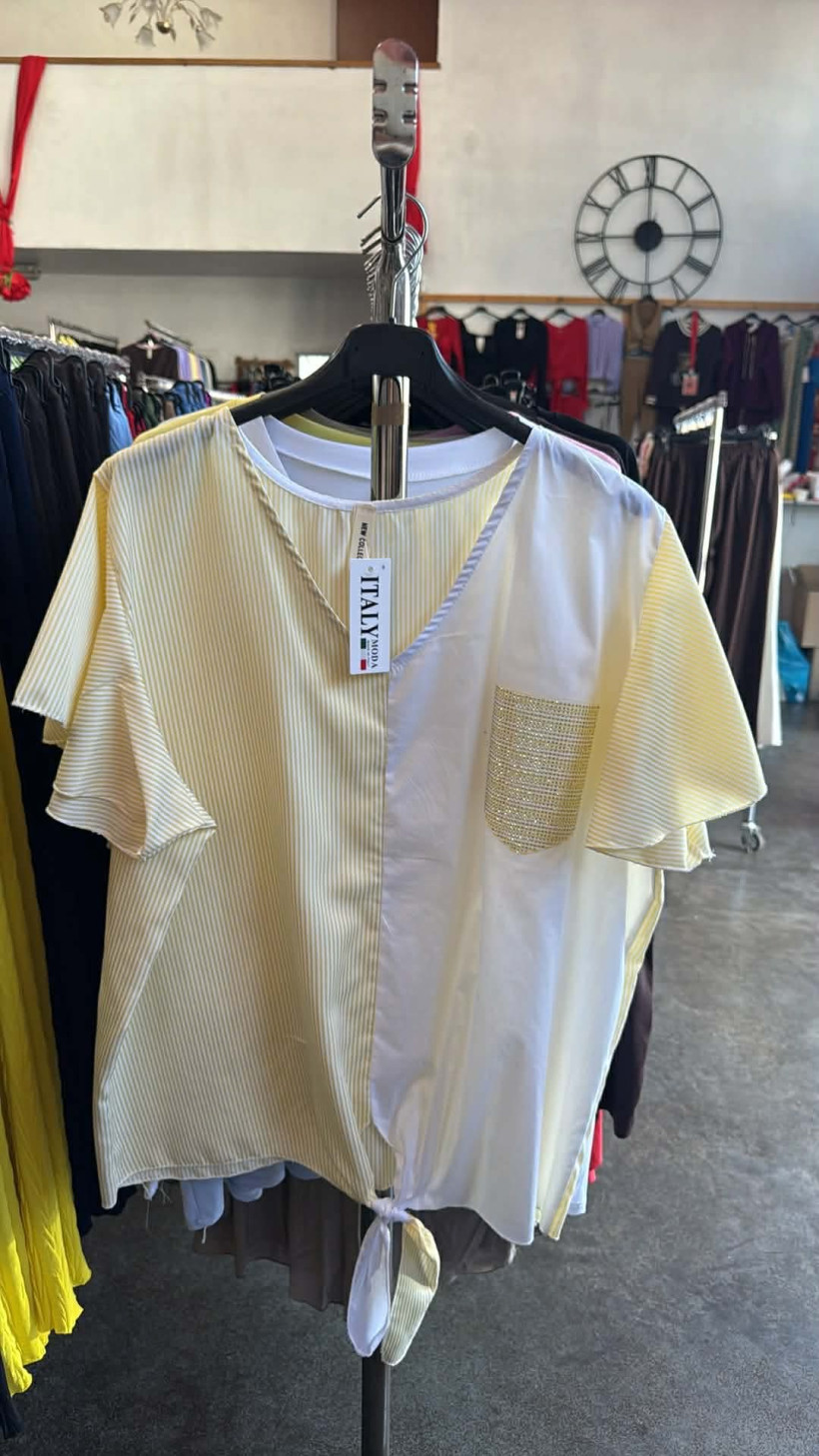 Italia nr 12 - Koszula dwukolorowa w paski - 28691 -  żółty