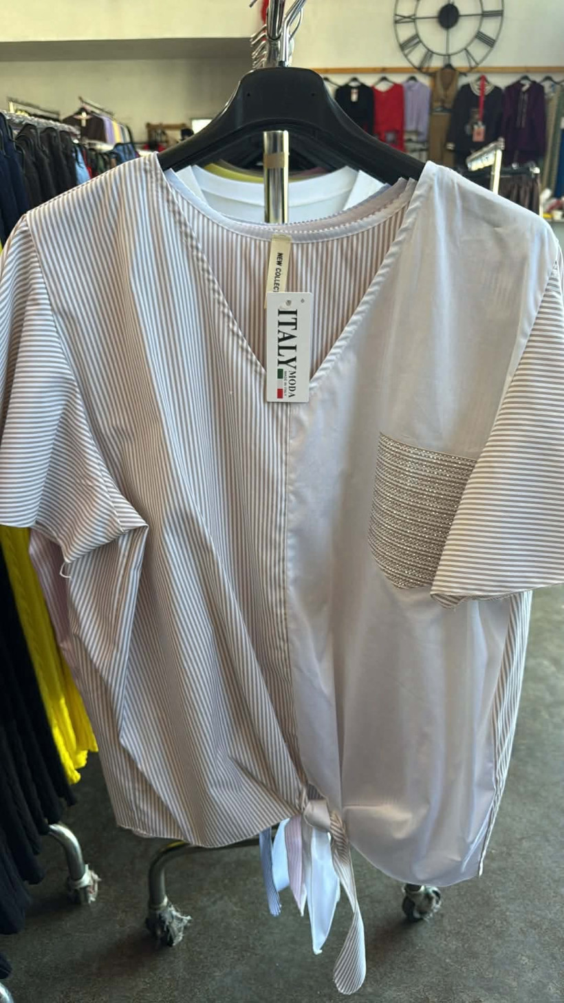 Italia nr 12 - Koszula dwukolorowa w paski - 28691 - beżowy