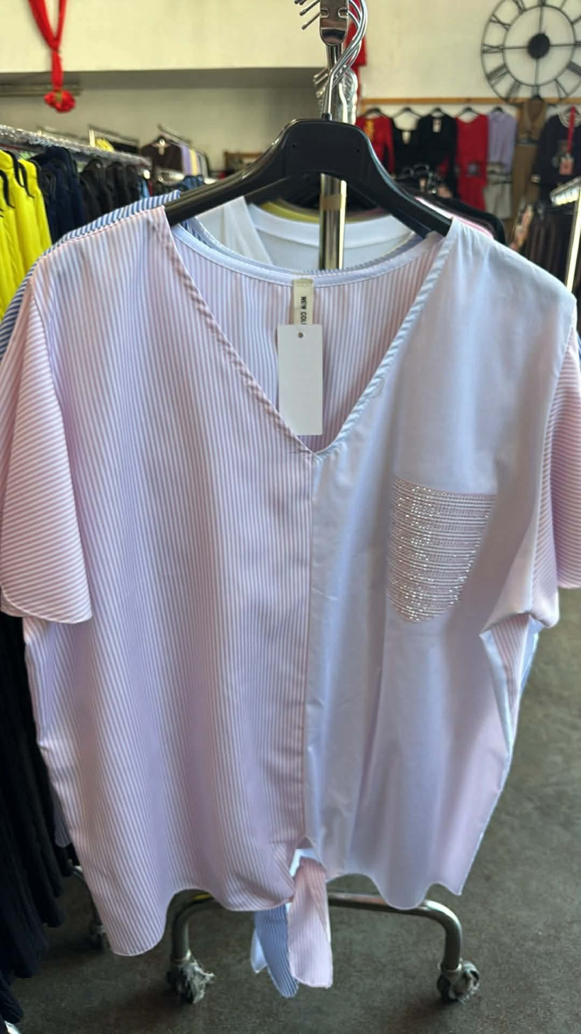 Italia nr 12 - Koszula dwukolorowa w paski - 28691 - różowy