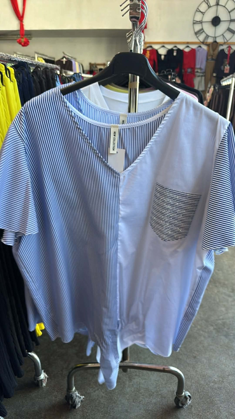 Italia nr 12 - Koszula dwukolorowa w paski - 28691 - granatowy