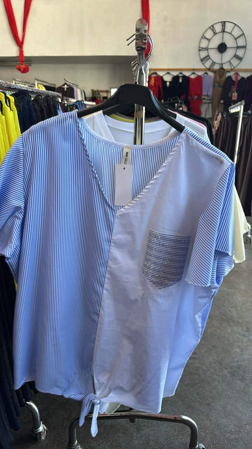 Italia nr 12 - Koszula dwukolorowa w paski - 28691 - niebieski