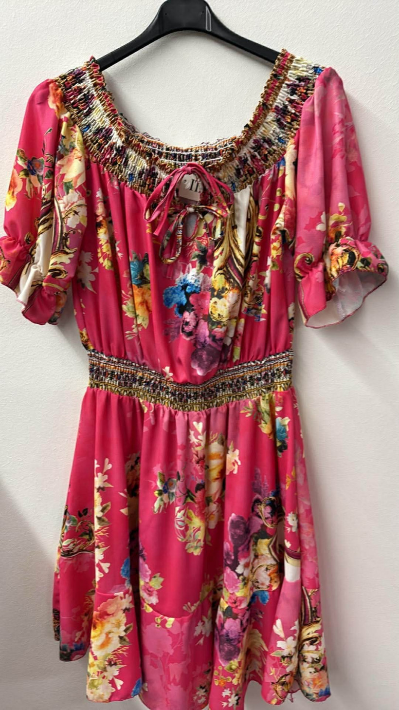 Italia nr 12 - Sukienka  / hiszpanka wzorzysta Wł. 2792 - różowa