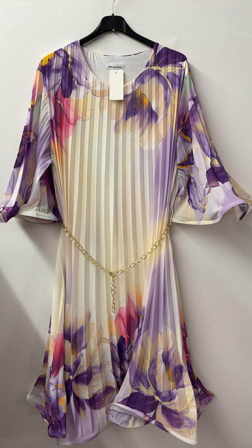 Italia nr 12 - Sukienka wzorzysta w kwiaty - plisowana Wł. 2448 - fiolet