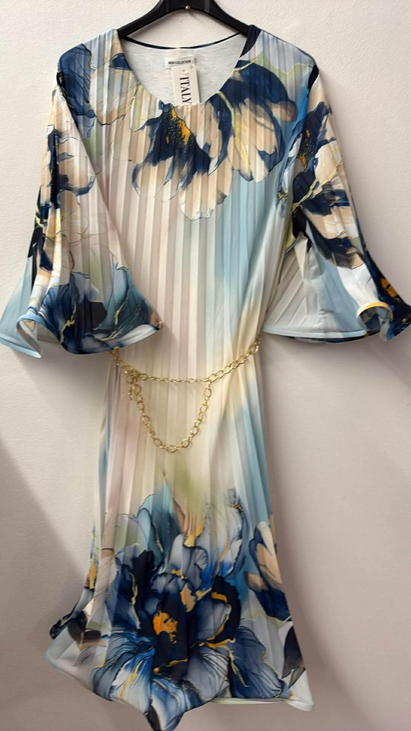 Italia nr 12 - Sukienka wzorzysta w kwiaty - plisowana Wł. 2448 - granat