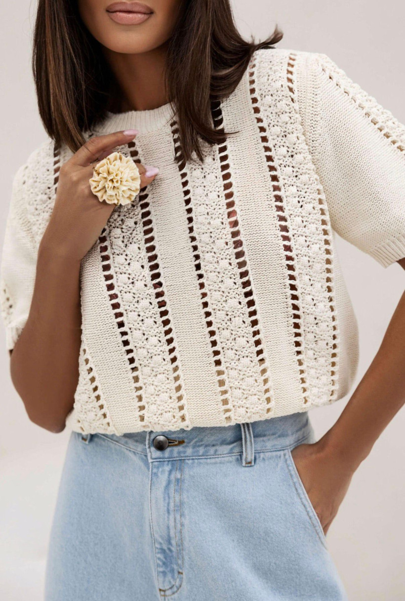 SWETERK KRÓTKI RĘKAW BEŻ UNI SEMPRE