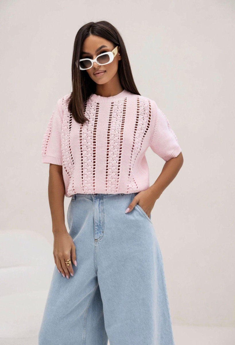 SWETERK KRÓTKI RĘKAW RÓŻ UNI SEMPRE