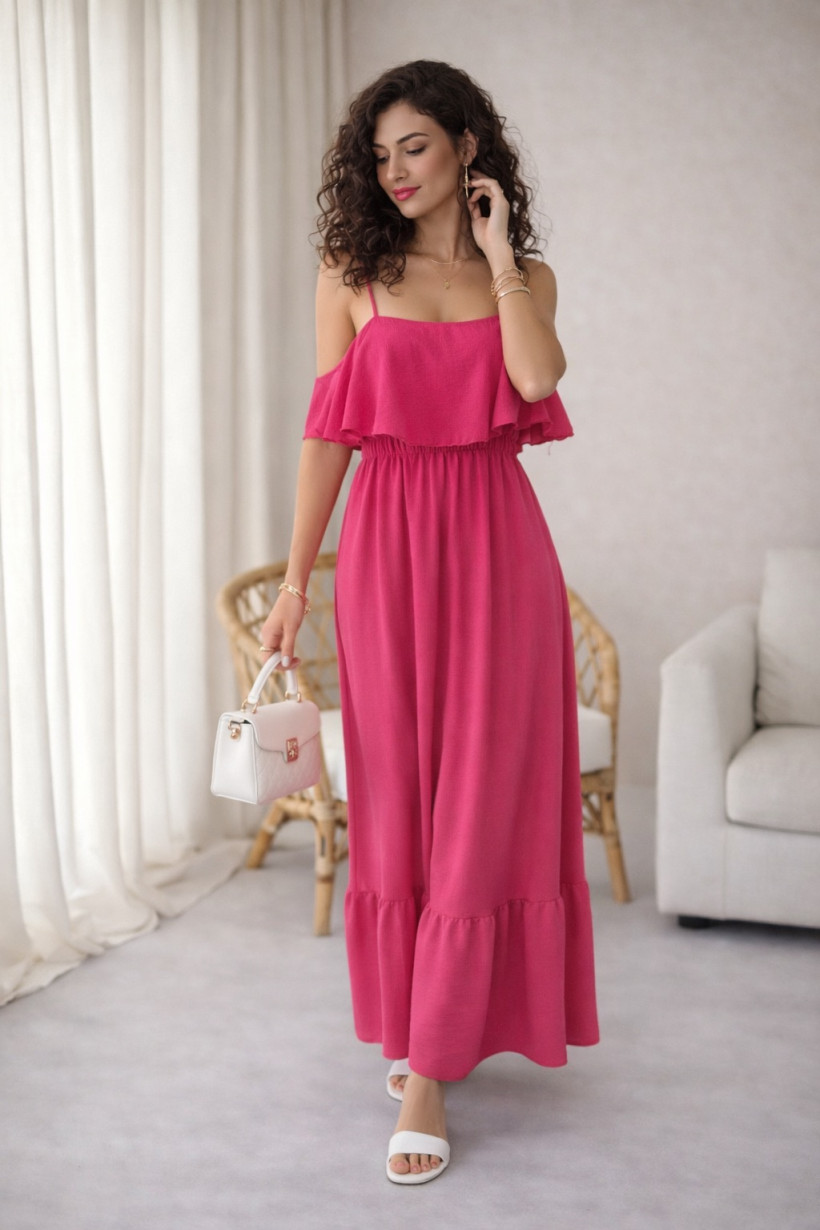 Sukienka falbanka ramiączko fuksja