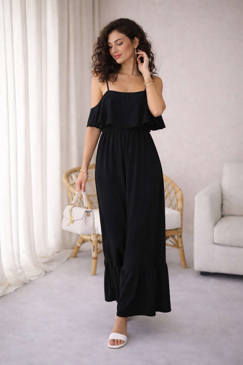 Sukienka falbanka  ramiączko czarna 