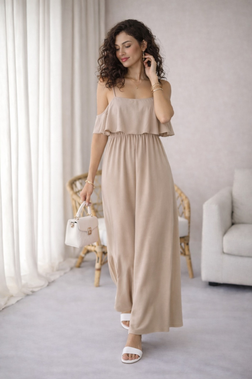 Sukienka falbanka  ramiączko beżowy