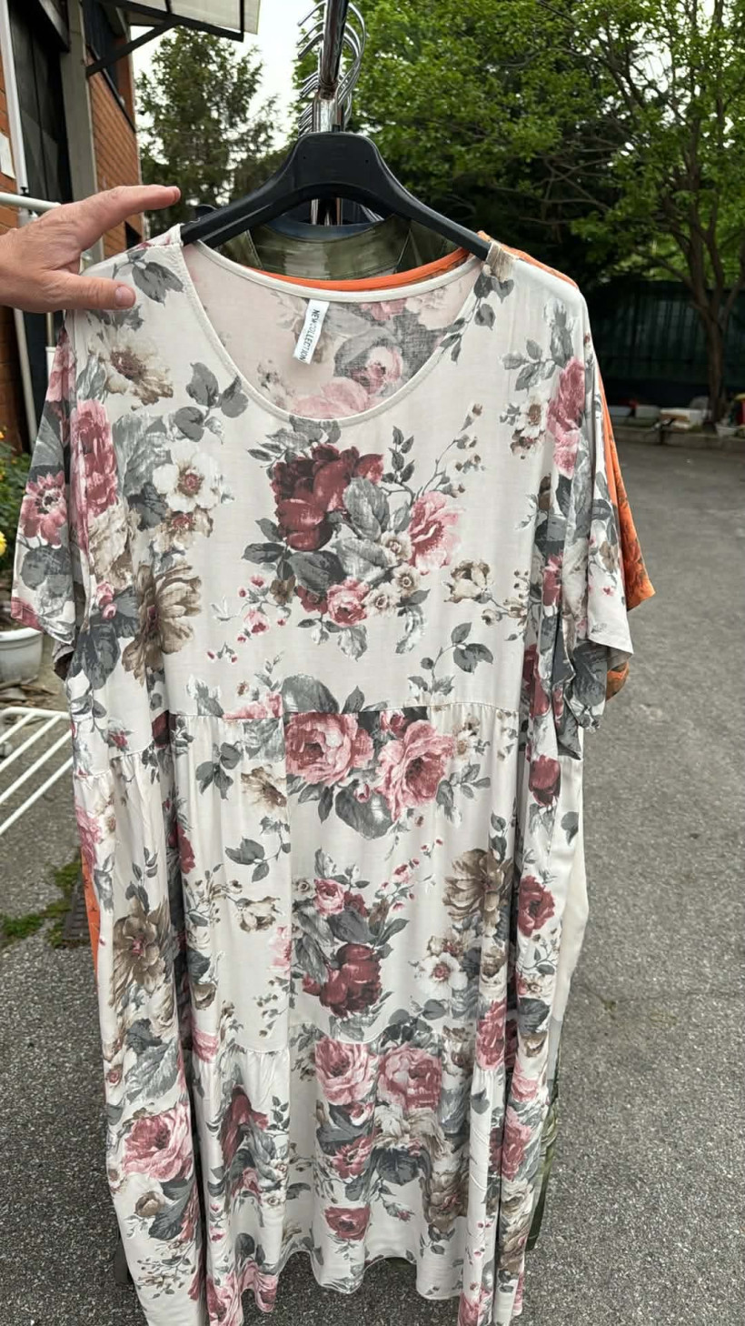 Italia nr 12 - Sukienka maxi - wzór kwiaty - 2108 - beżowa