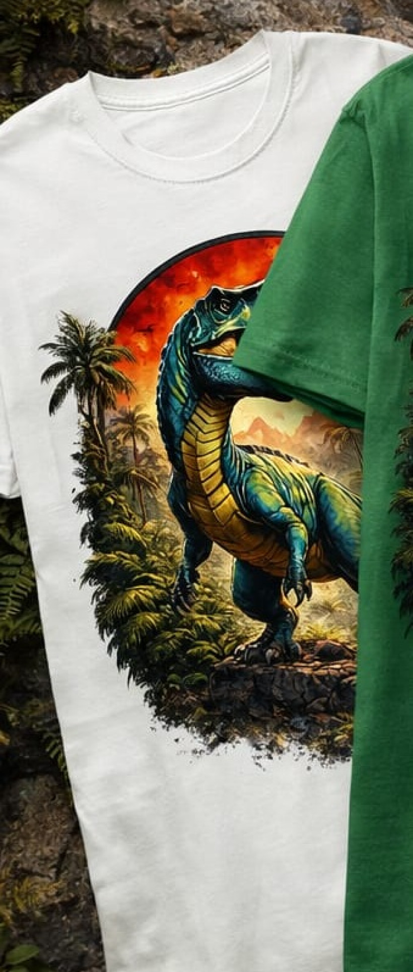 ZA T-shirt BIAŁY-  Dinozaur z krajobrazem