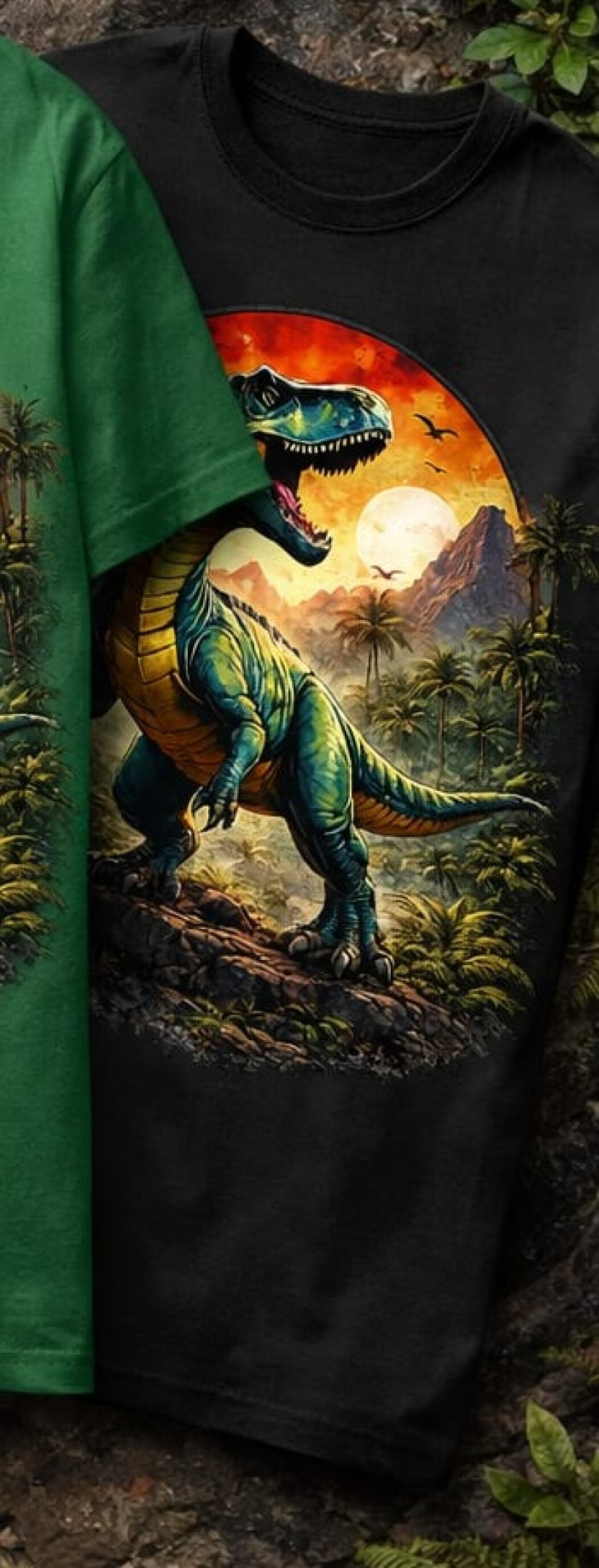 ZA T-shirt CZARNY-  Dinozaur z krajobrazem