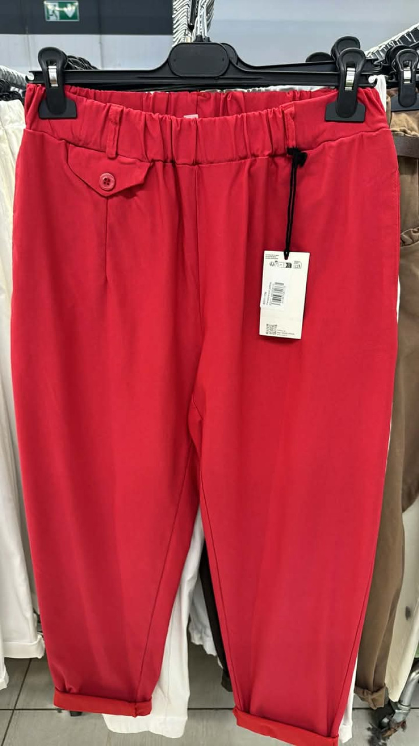 Italia nr 12 - Spodnie jednokolorowe z guzikiem - Vanilla - 823711 - koral