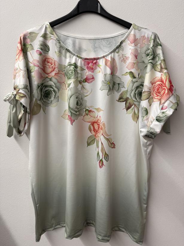 Italia nr 12 - Bluzka jednokolorowa cieniowana - kwiaty u góry Wł. 16308 - oliwka