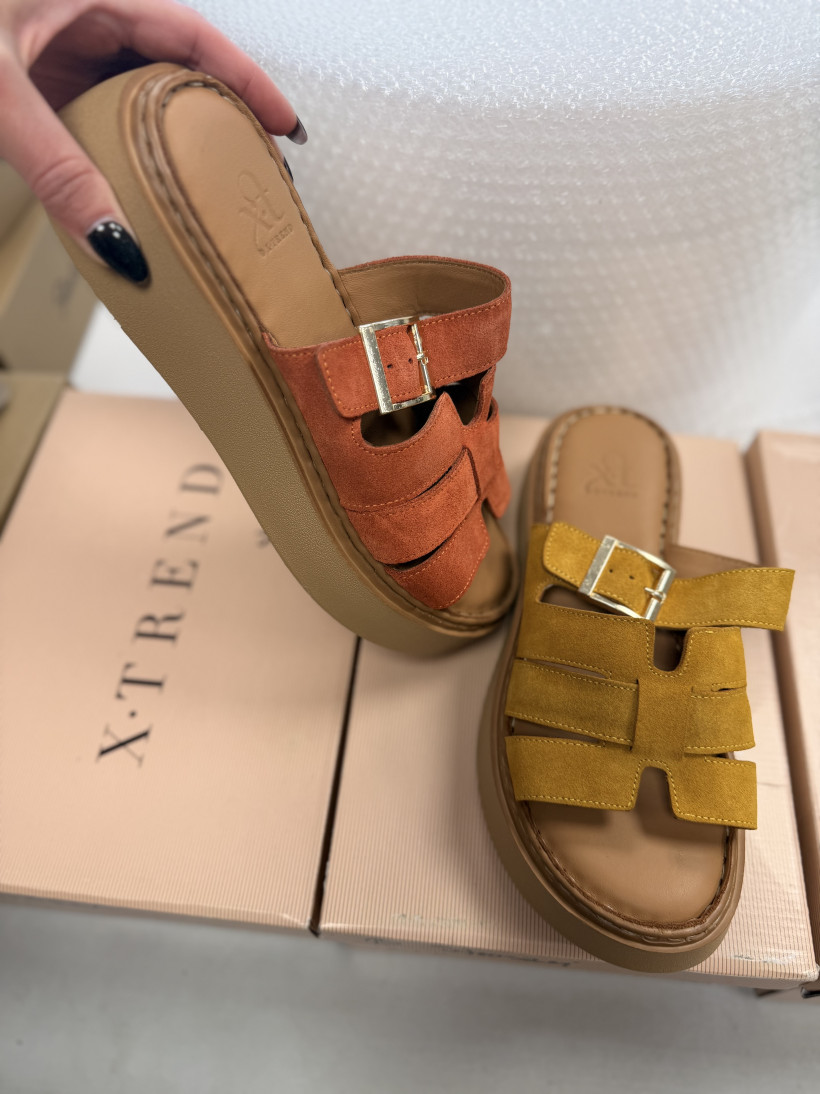 KUP TREND POMARANCZ - LACZKI SKÓRA POMARANCZOWE NA PLATFORMIE