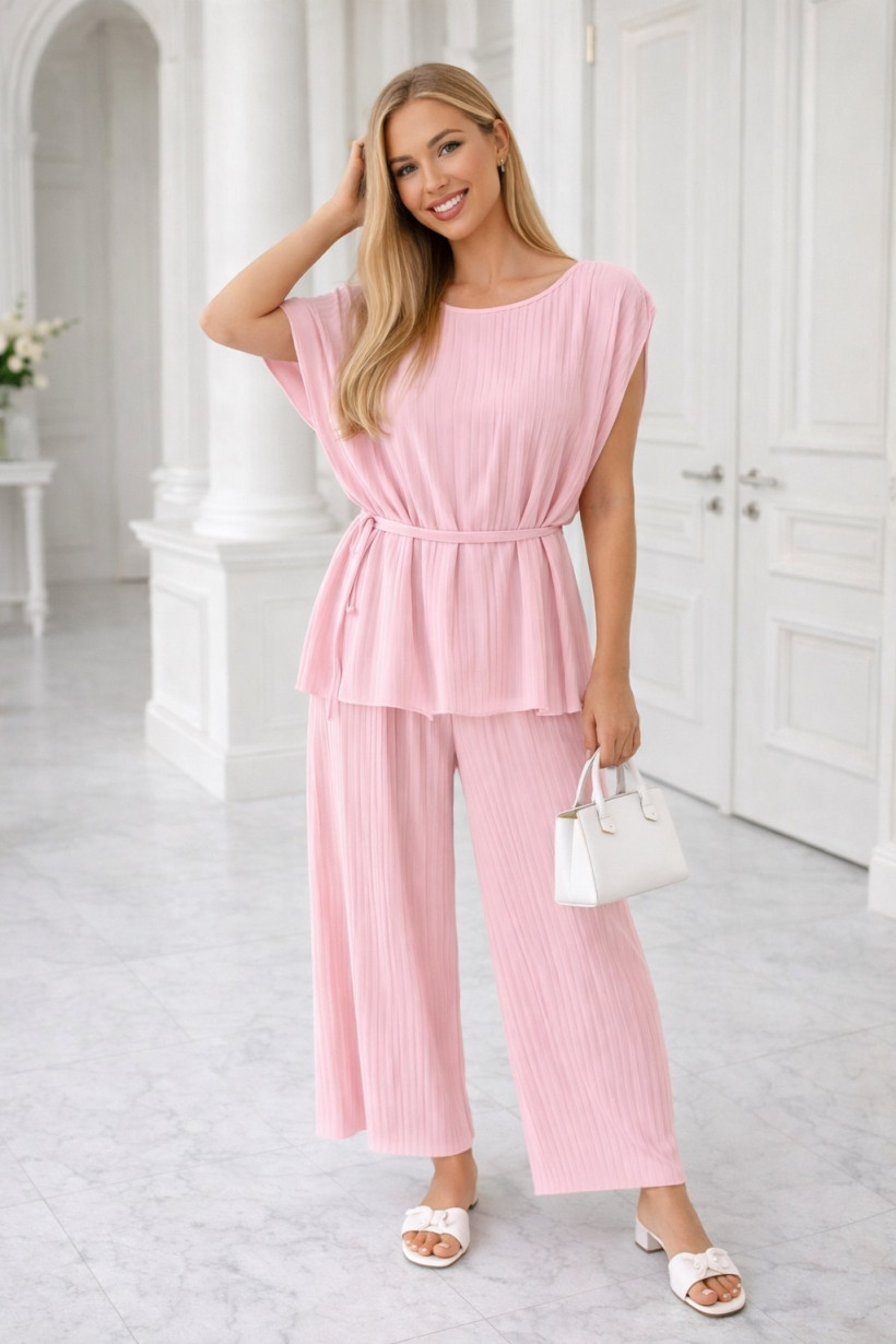 Komplet Verona marszczony pudrowy różowy