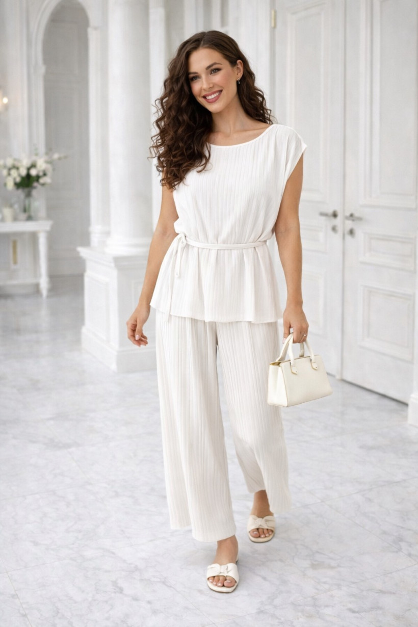 Komplet Verona marszczony biały