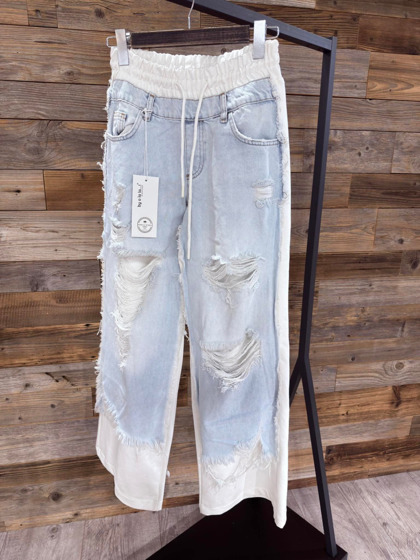 By o la la..! spodnie dresowe z jeansowym przodem