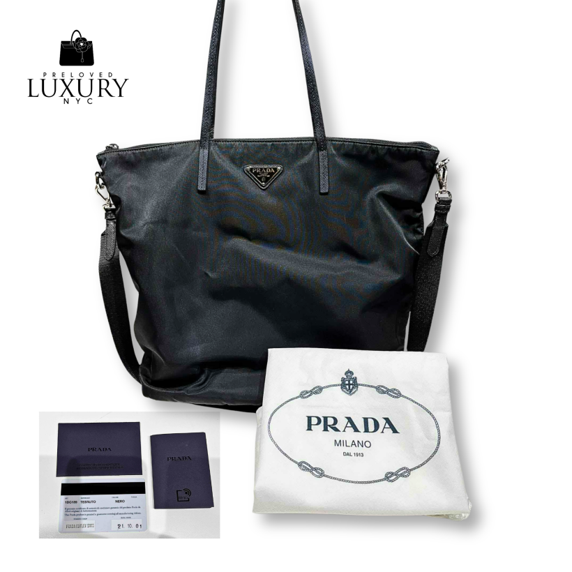 PRADA Nylon Saffiano Leather Tote Bag