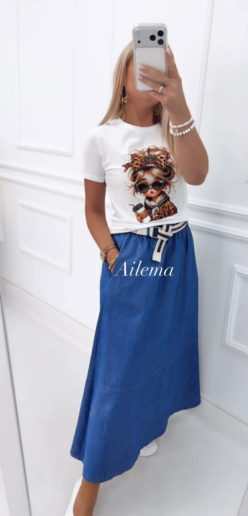 Spódnica jeans długa SP79 z paskiem