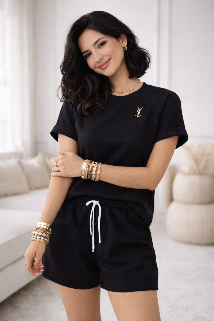 Komplet T-SHIRT + SHORT masełko czarny