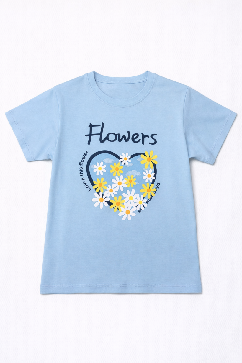 T-shirt SERCE FLOWER  DT-60106-BABY BLUE