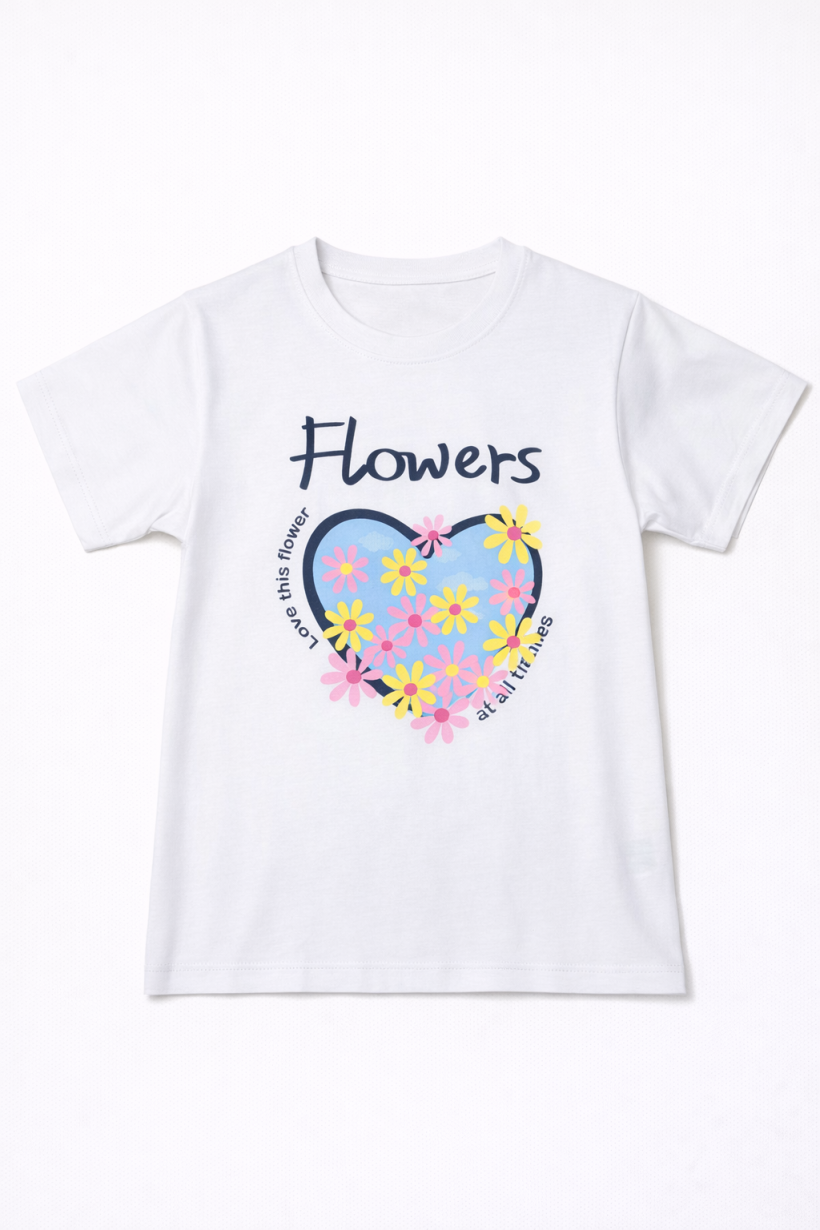 T-shirt SERCE FLOWER  DT-60106-BIAŁY