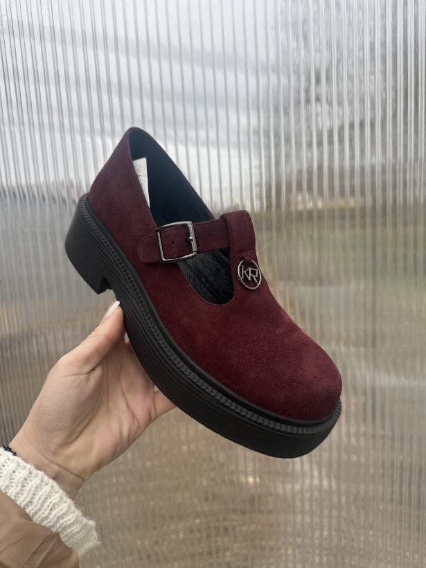 Karino 14- mokasyn na na klinie zamszowy bordowy
