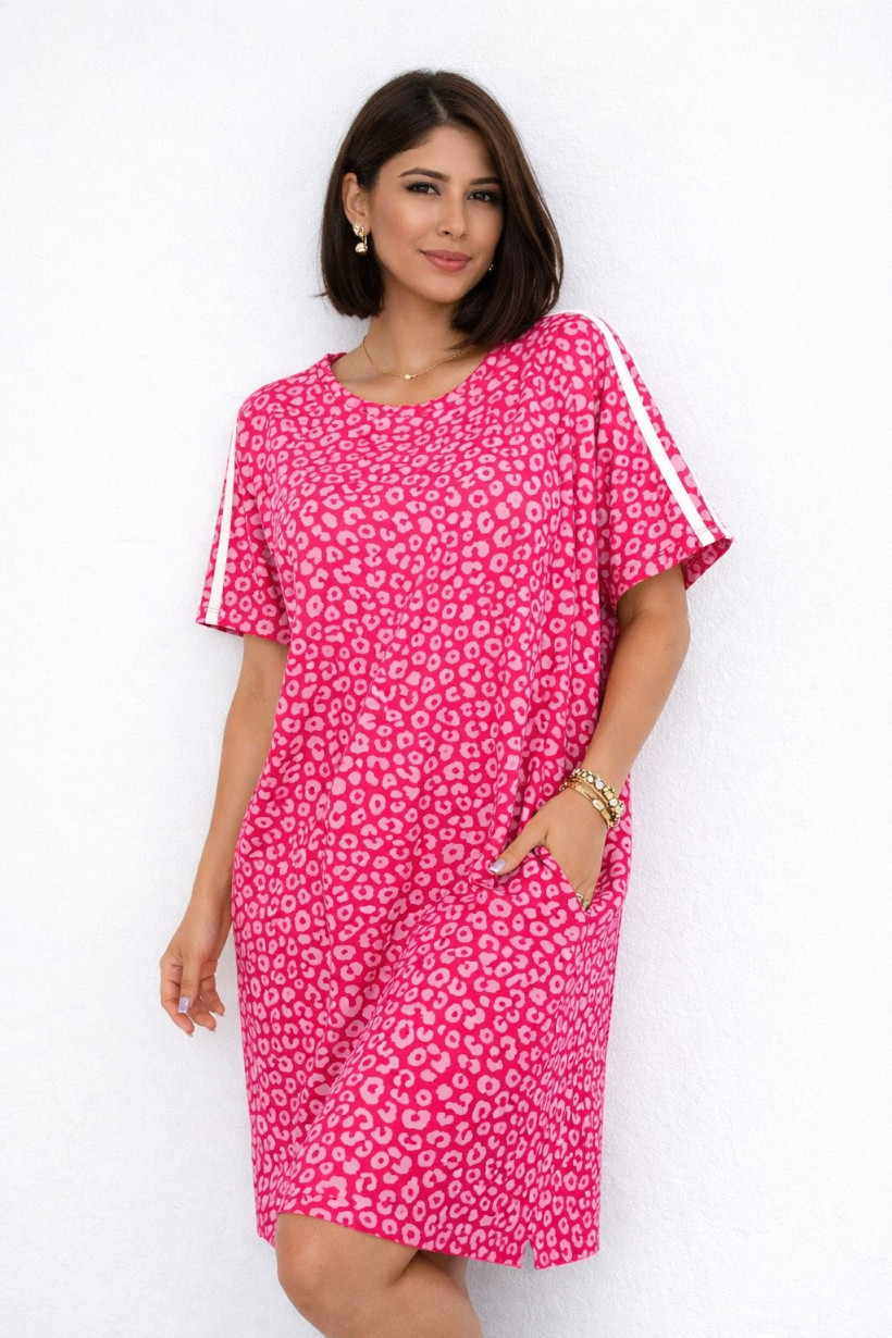 Tunika Leopard z kieszeniami różowy