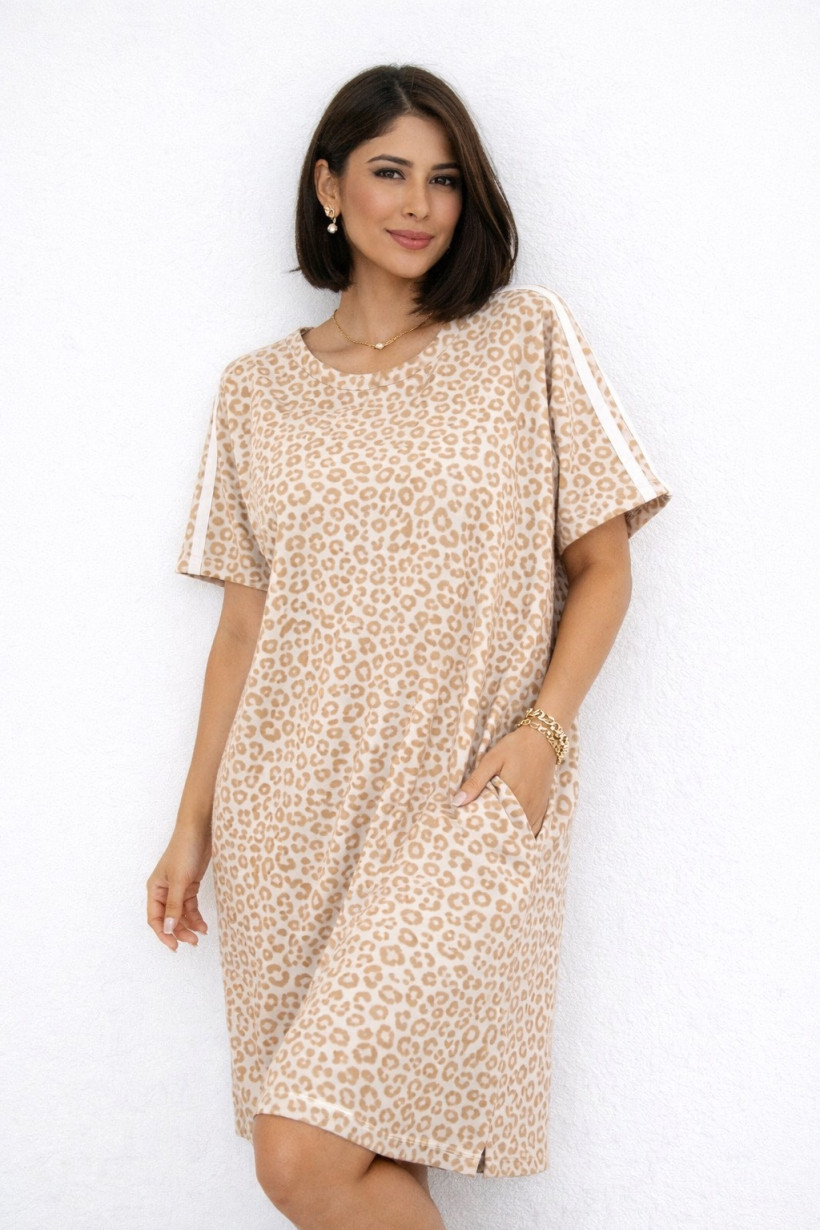 Tunika Leopard z kieszeniami beżowy
