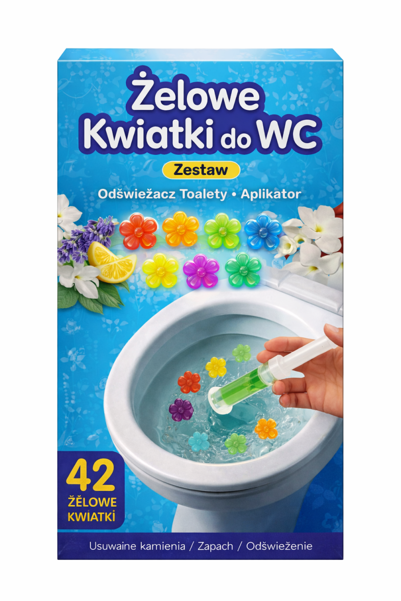 Żelowe kwiatki do WC - zestaw, odświeżacz toalety aplikator 
