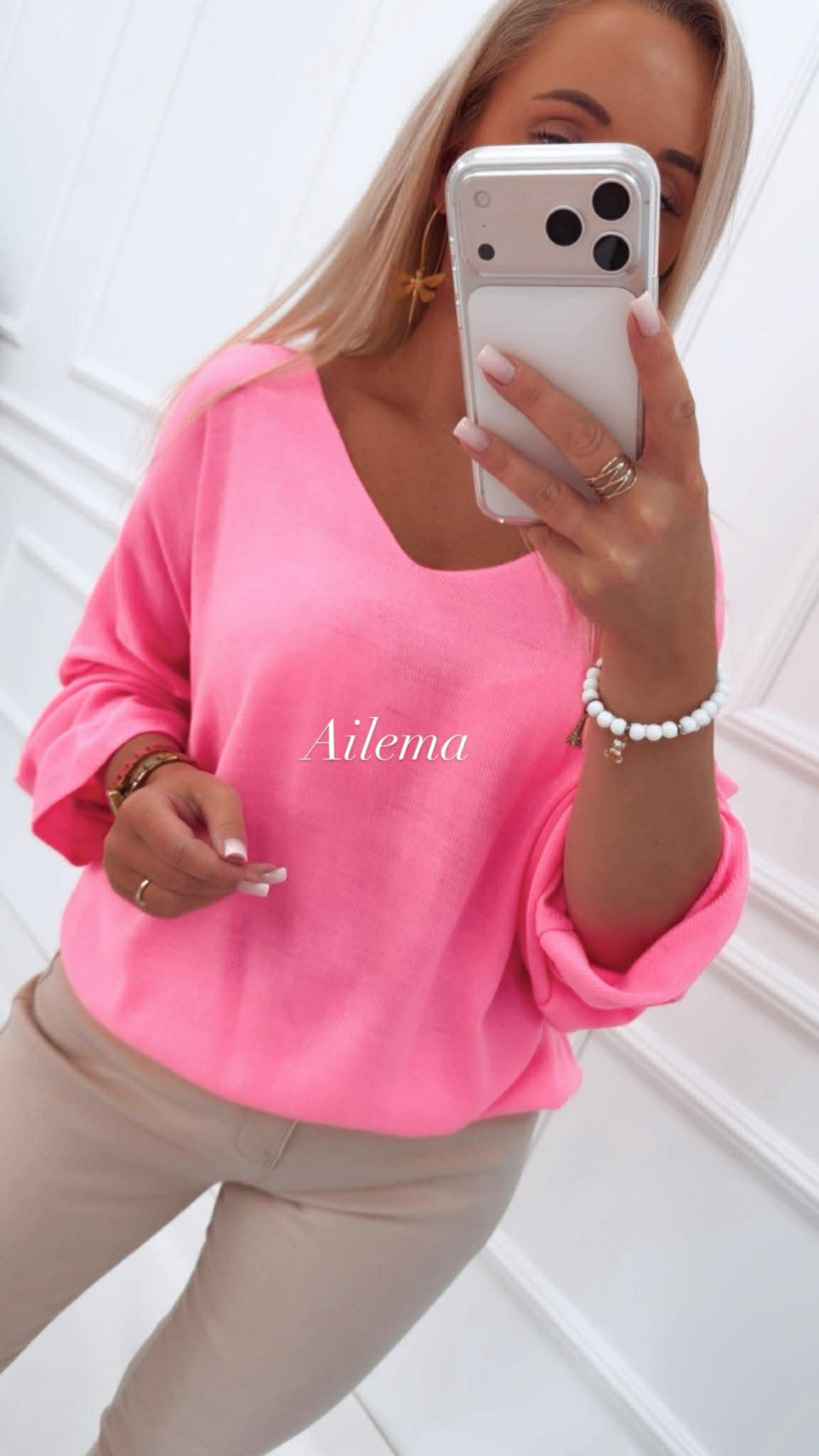 Sweter oversize dekolt V SW994 krótki rękaw  NOBIS