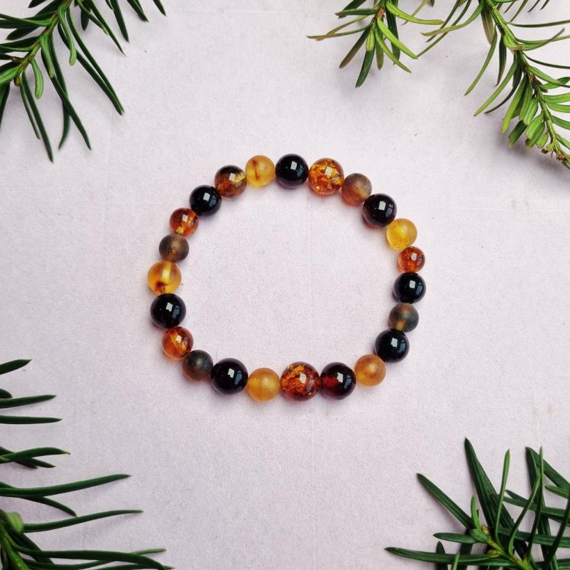 Bransoletka z Bursztynu Bałtyckiego, Naturalne Kolorowe Korale, Rękodzieło z Polski, Klasyczna Biżuteria Unisex, Prezent dla Niej i dla Niego