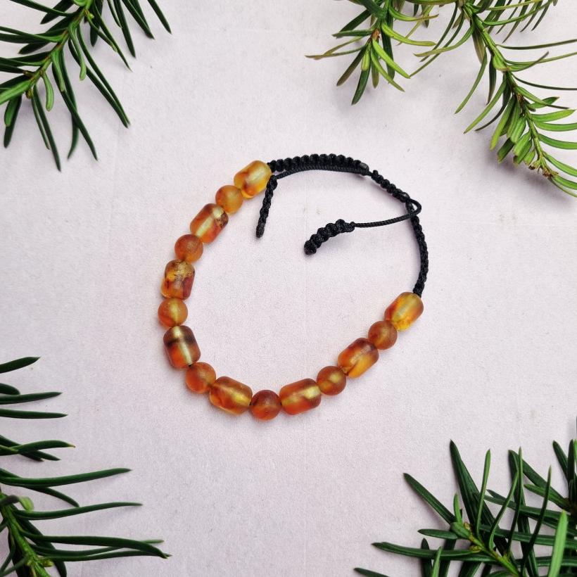 Bursztyn Bałtycki Bransoletka Męska Damska Regulowana Sznurek Boho Prezent dla Niego Naturalny Bursztyn Surowy Matowy