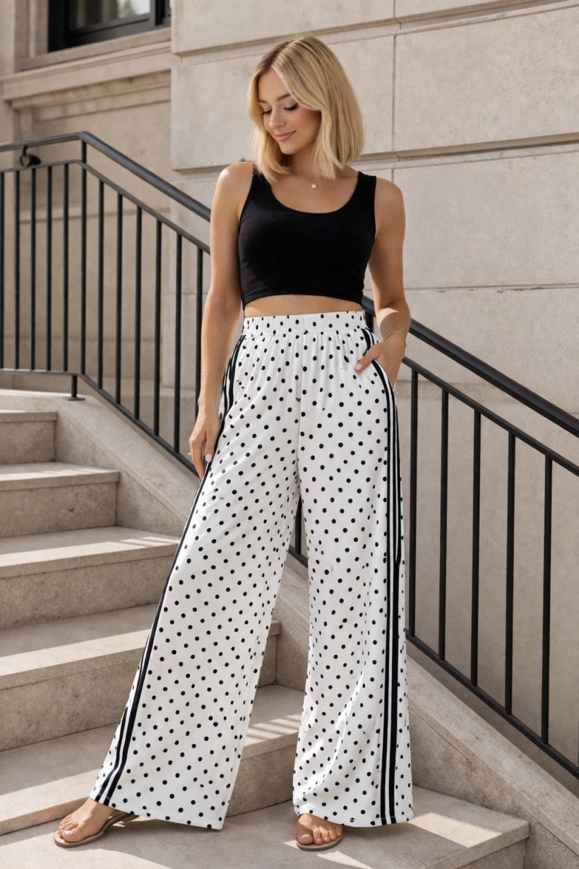 Spodnie Lampas kropki białe