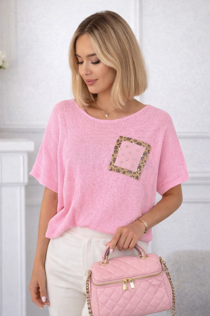 Sweter Ażur różowy