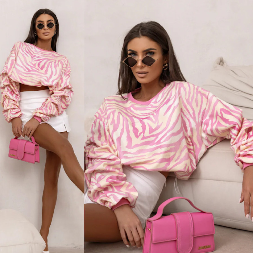 Bluzy Bawełniana Remy Print Zebra Różowa