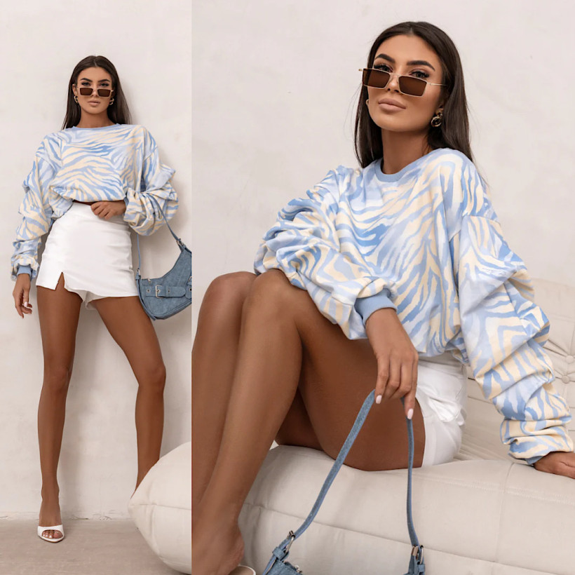 Bluzy Bawełniana Remy Print Zebra Błękitna