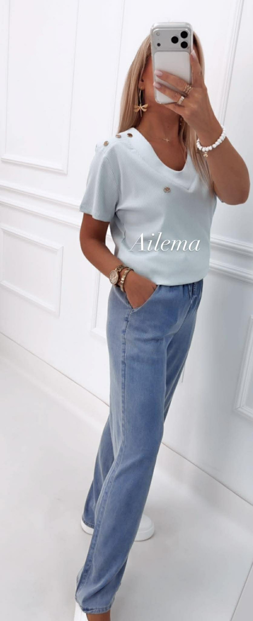 Jeansy zwiewne z gumą w pasie M702 szeroka nogawka 