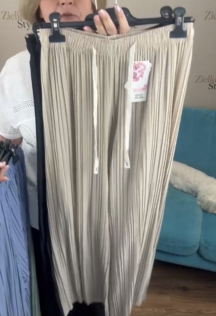 Spodnie na gumce plisowane jednokolorowe szeroka nogawka -2xl/3xl // 4xl/5xl //  5xl/6xl - 110 -  beż