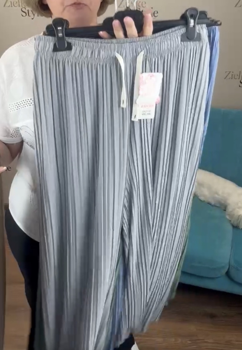 Spodnie na gumce plisowane jednokolorowe szeroka nogawka -2xl/3xl // 4xl/5xl //  5xl/6xl - 110 - popiel