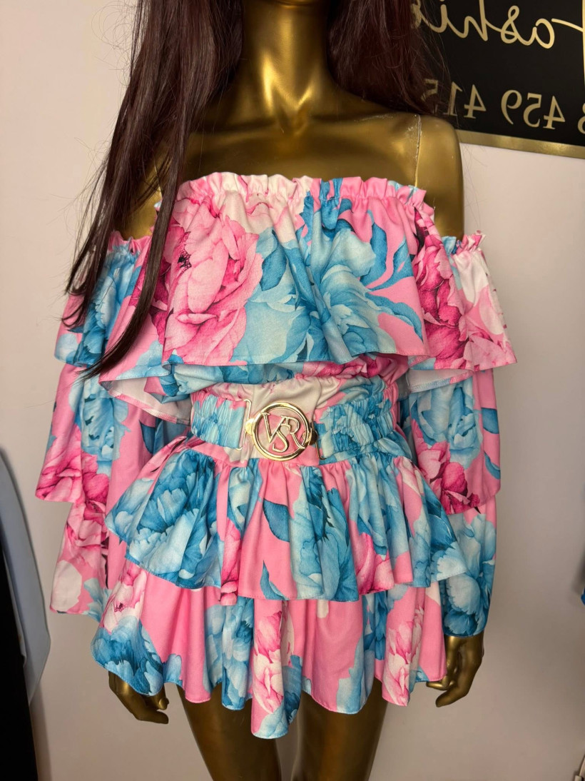 Kombinezon Vasari - niebiesko różowe kwiaty 