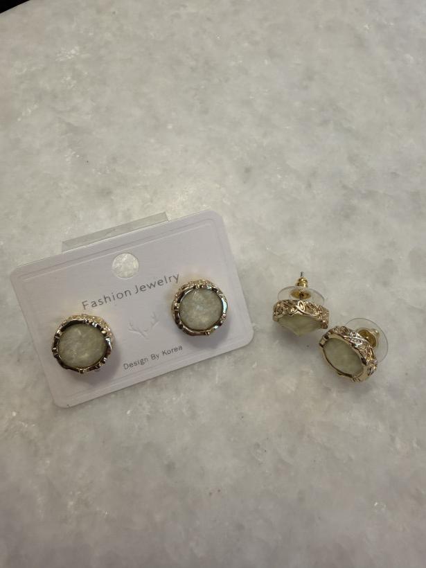 Kup ciosany kolczyki złota obręcz zielony ciosany kamień