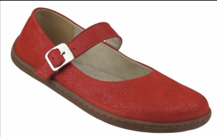 BAR 10 mokasyn czerwony brokat z paskiem 1445