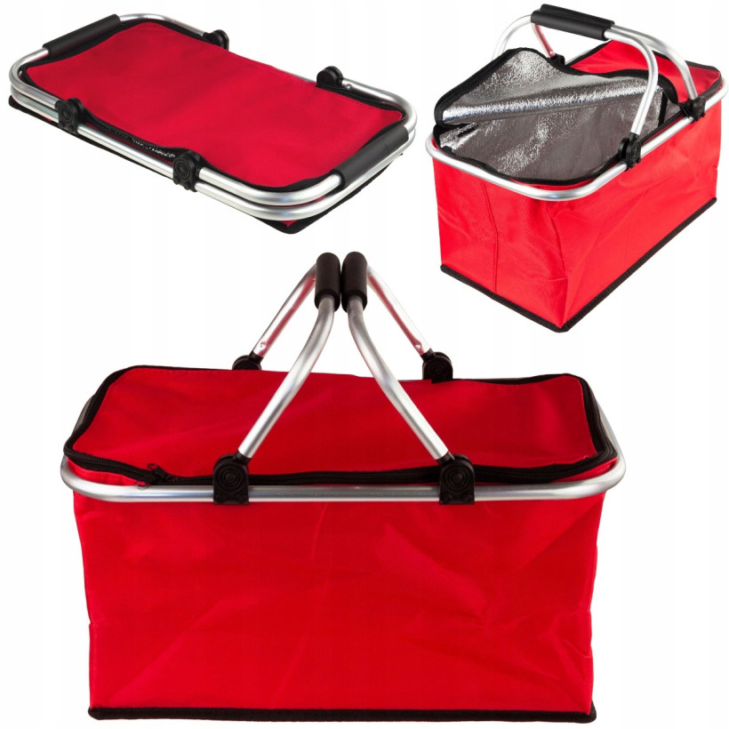 Składany Kosz Piknikowy z Izolacją Termiczną czerwony