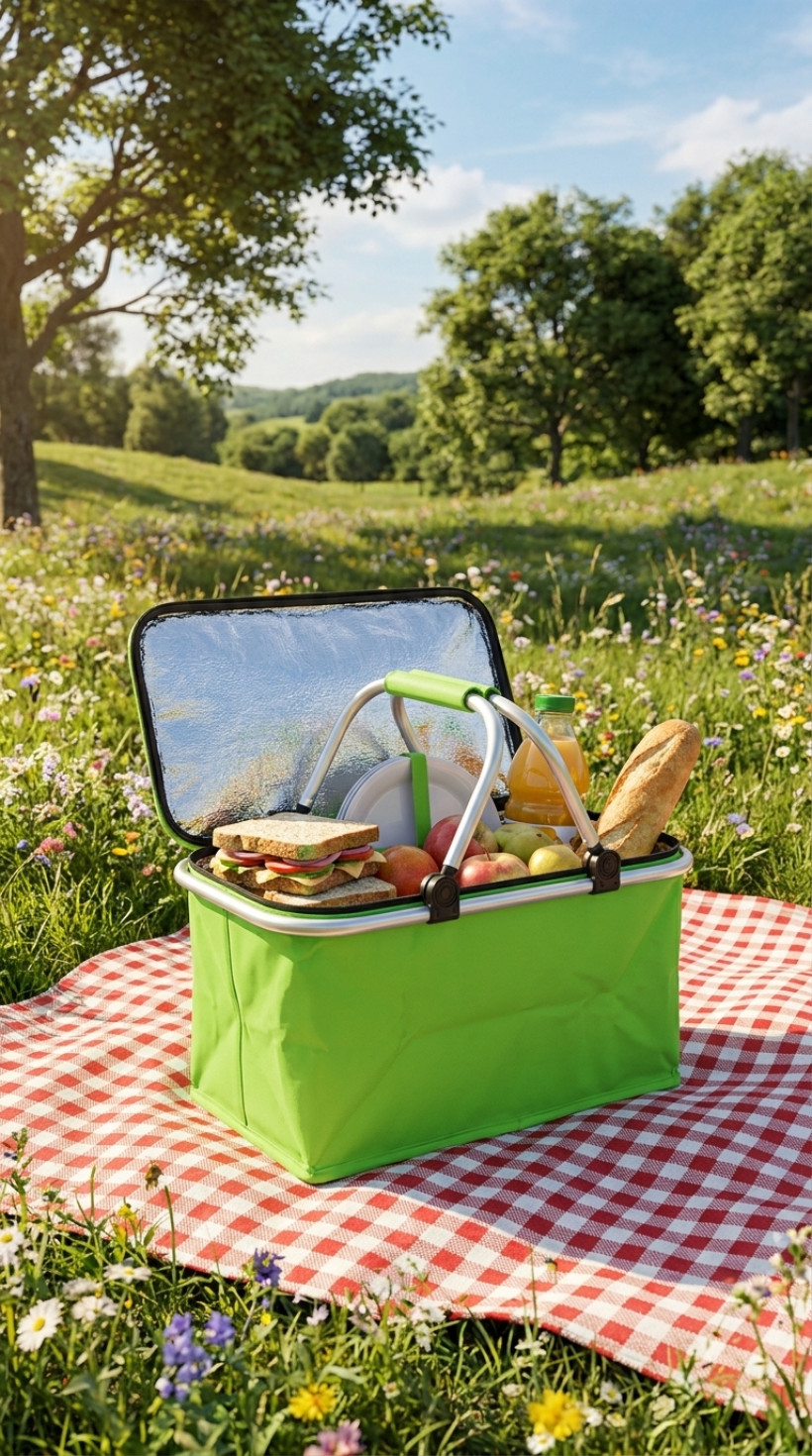 Składany Kosz Piknikowy z Izolacją Termiczną zielony